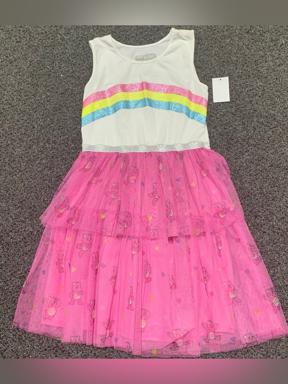 New girls 10/12 shimmery Care Bear Cheer Bears on layered tulle dress